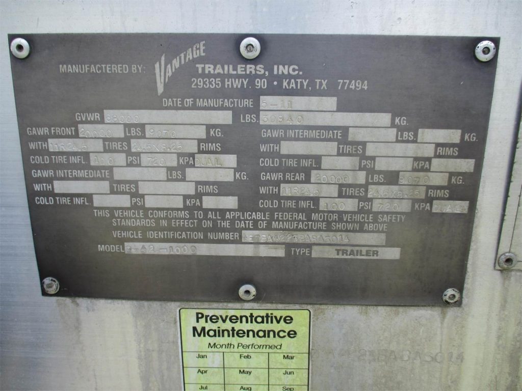 2011 Vantage 1000 CUBIC FT