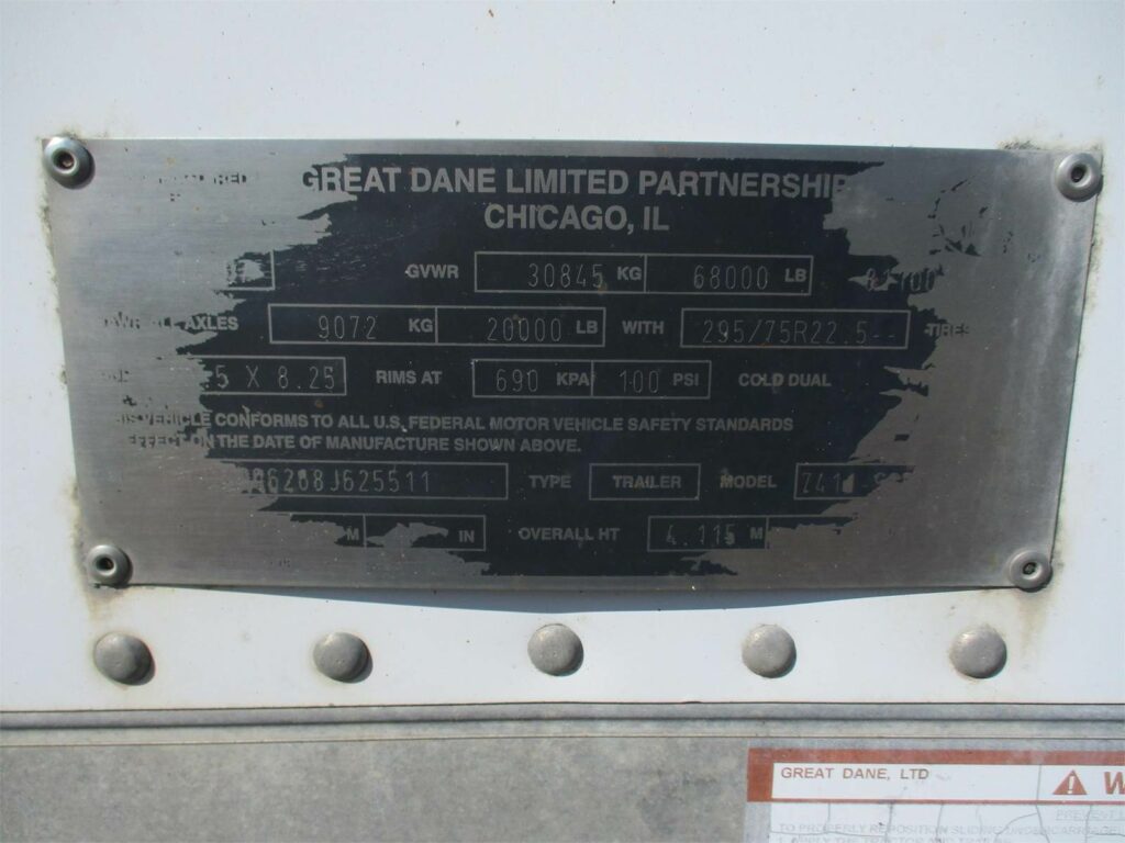 2008 Great Dane 53X102 ROLL UP DOOR TIRE INFLATION SYSTEM