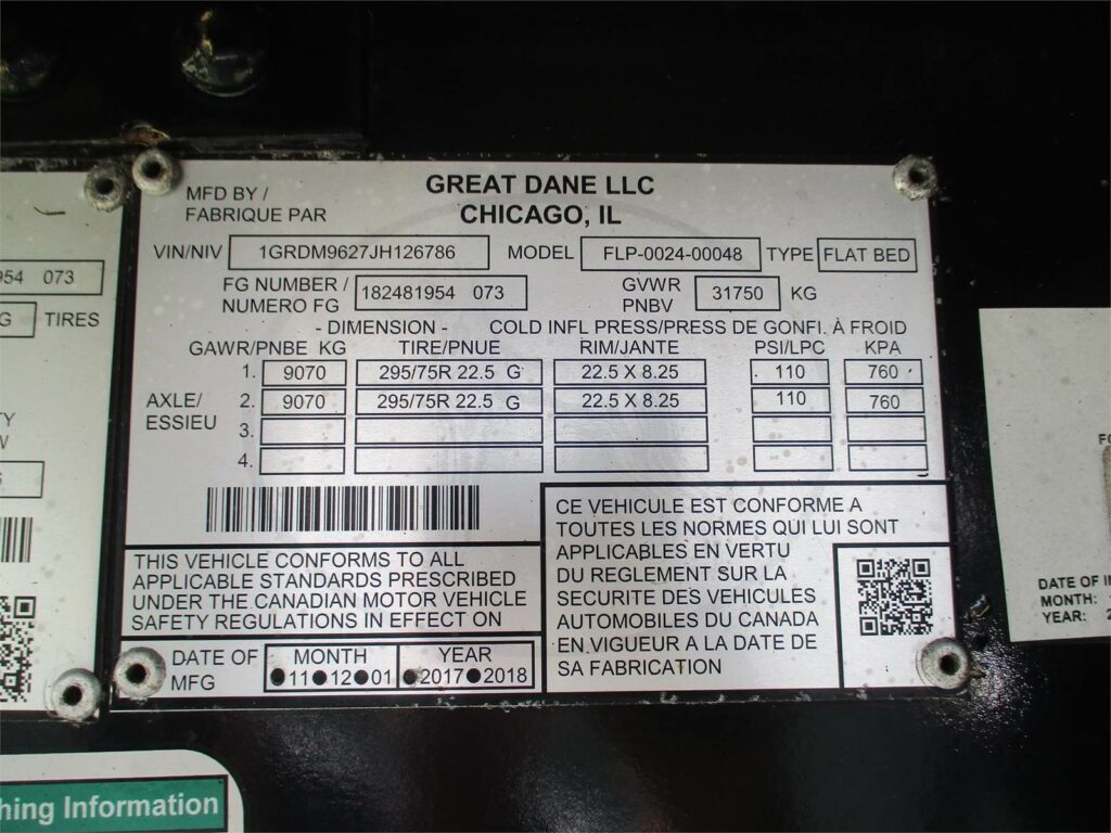 2018 Great Dane 48X102 FLATBED WITH 8 NEW VIRGIN TIRES