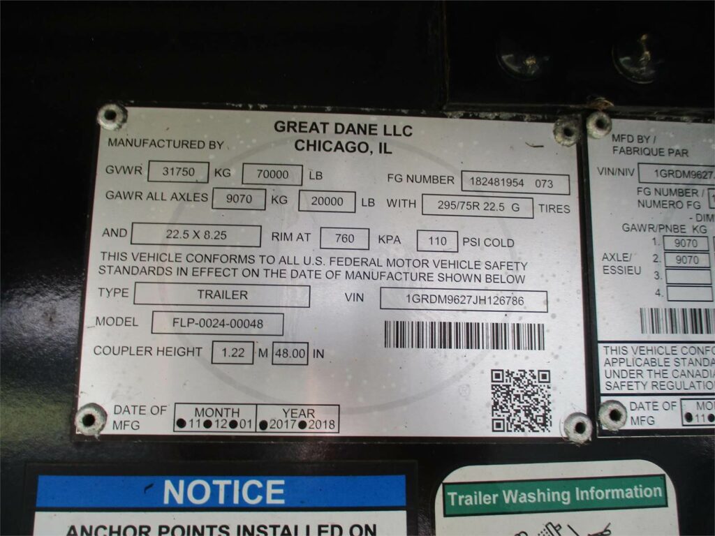 2018 Great Dane 48X102 FLATBED WITH 8 NEW VIRGIN TIRES