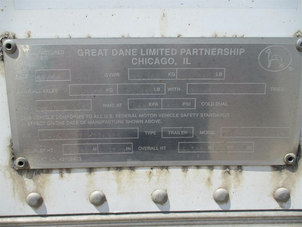 2012 Great Dane 53X102 SPRING RIDE ROLL UP DOOR