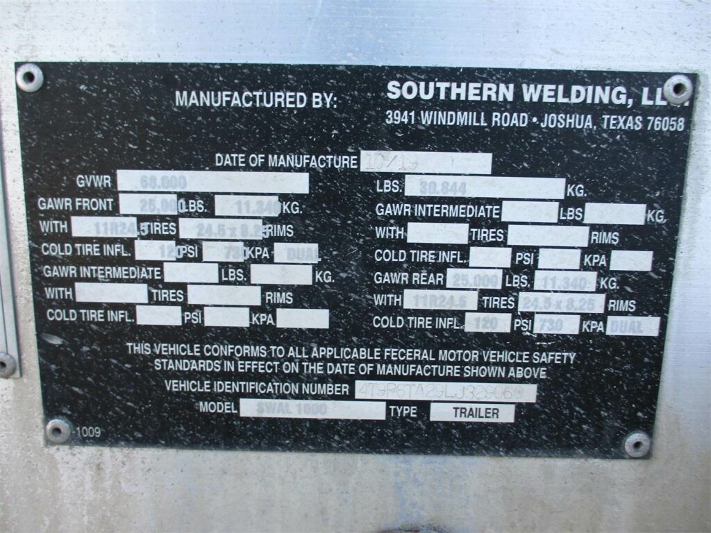 2020 Southern Welding ALUMINUM 1000 CUBIC FT PNEUMATIC TANKER