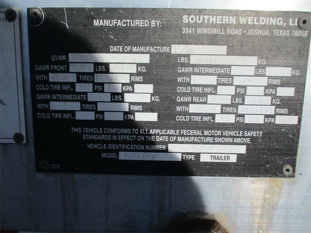 2019 Southern Welding ALUMINUM 1000 CUBIC FT PNEUMATIC TANKER