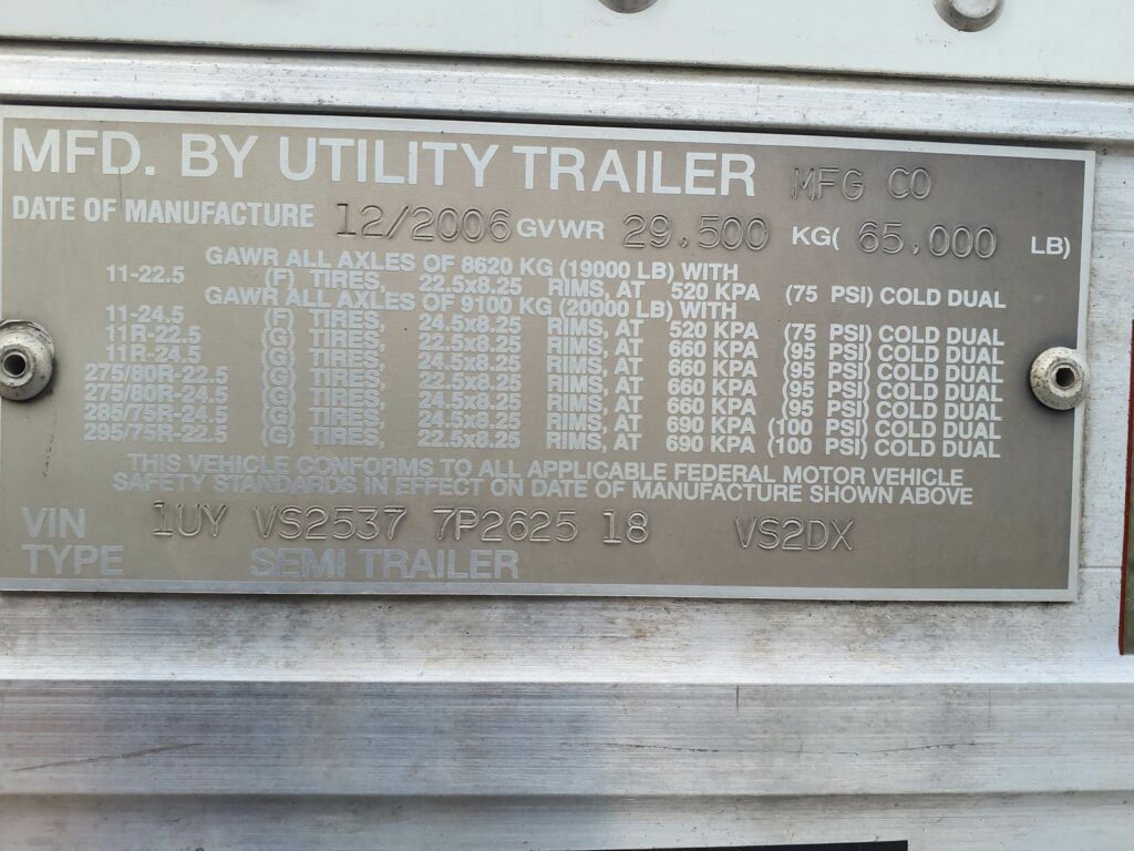 2007 UTILITY 53 ft Dry Van Trailer – Swing Door, Air Ride