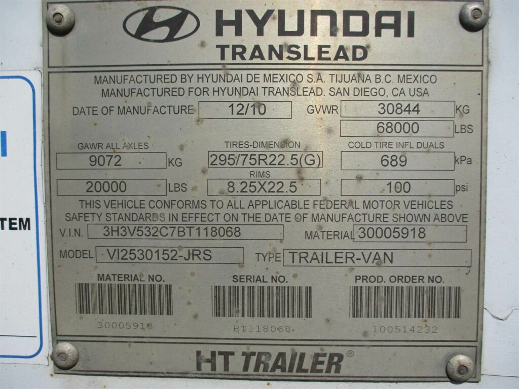 2011 Hyundai 53 FT ROLL UP DOOR SPRING RIDE