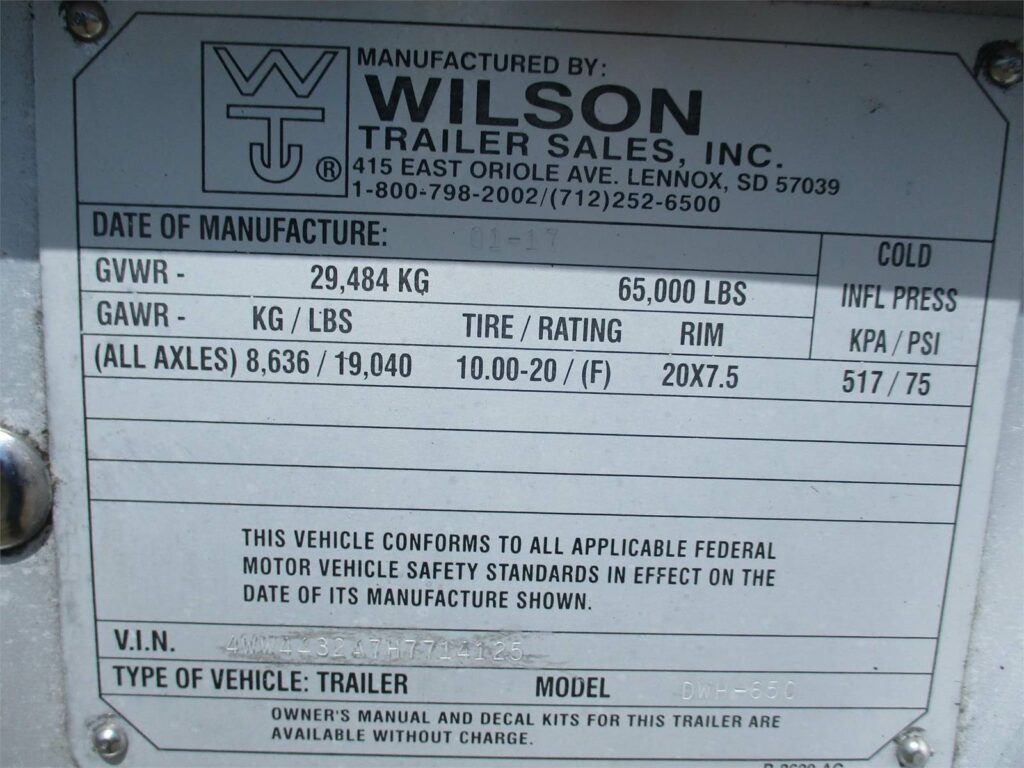 2017 Wilson 43’X96″X78″ HOPPER