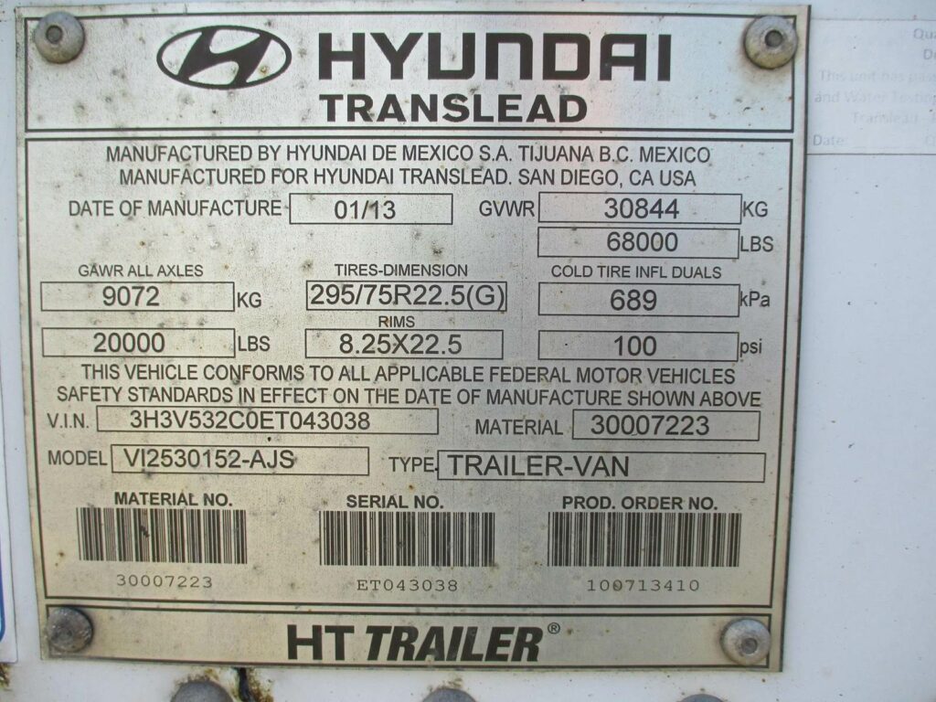 2014 Hyundai 53 FT AIR RIDE SWING DOOR ALUMINUM ROOF