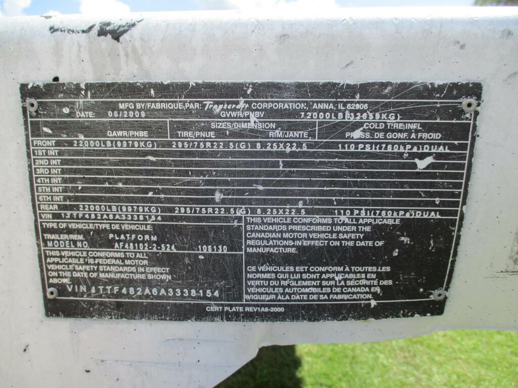 2010 Benson 48X102 ALUMINUM SPREAD AXLE FLAYBED