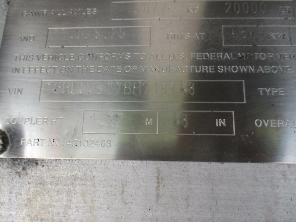 2011 Great Dane 48X102 ALUMINUM SPREAD AXLE