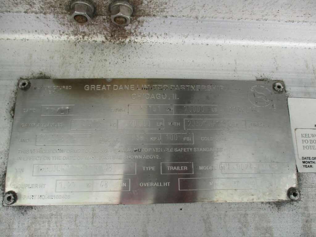 2011 Great Dane 48X102 ALUMINUM SPREAD AXLE