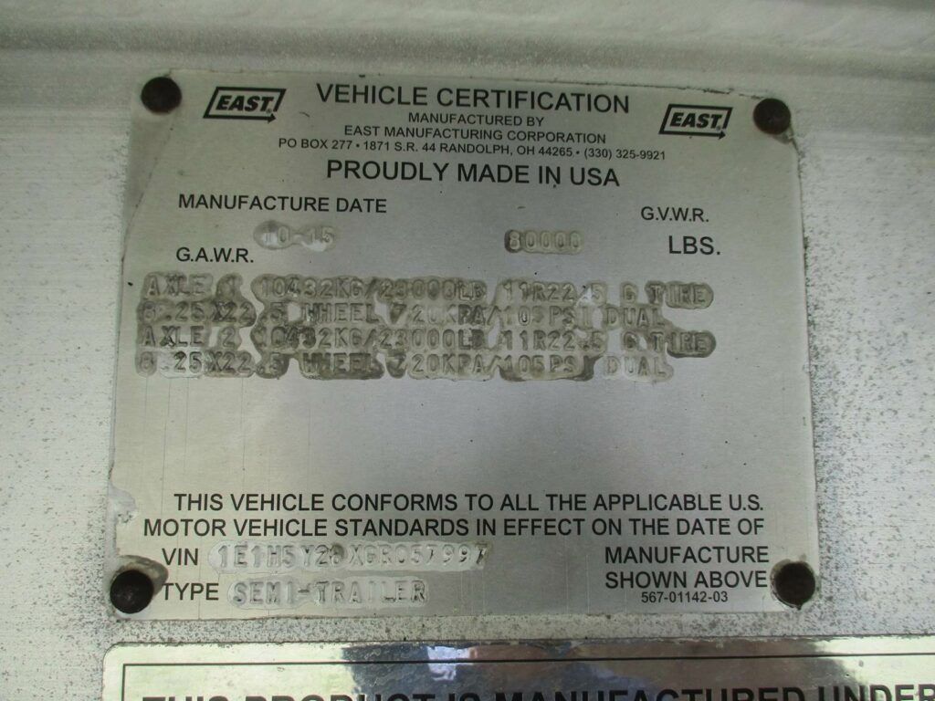 2016 East 48X102 ALUMINUM SPREAD AXLE WITH LIFT AXLE